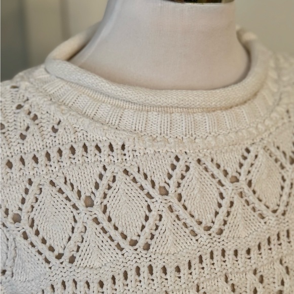 American Knitworks Cream Tunic Sweater Fisherman Long Knit White Pullover M - Picture 8 of 12